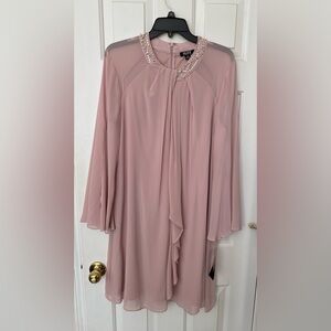 SLNY Blush Long Sleeve Dress with Embellished Neckline
